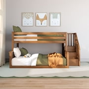Twin Over Full Low Bunk With Staircase, Pecan