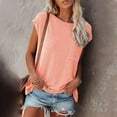 thumbnail image 2 of Summer Tops for Women Round Neck Solid Color Short Sleeve Basic Blouse Tee Casual Comfy Tunic Shirts with Pockets Ladies Clothes, 2 of 5