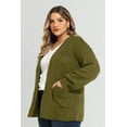 thumbnail image 3 of TIYOMI Plus Size Women's 5x Knit Cardigan Green Cardigan Sweaters Knitted Open Front Outerwear Cozy Warm Coats With Pocket Christmas Casual Fall Winter Sweater 5XL 28W, 3 of 8