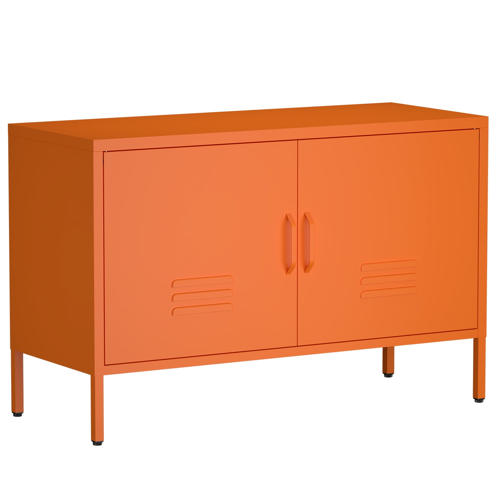 Marcree Metal Storage Cabinet,TV Stand Locker Cabinet, Wide Metal Accent Cabinet with 2 Door, 2-Tier Lockable Storage Cabinet, Orange