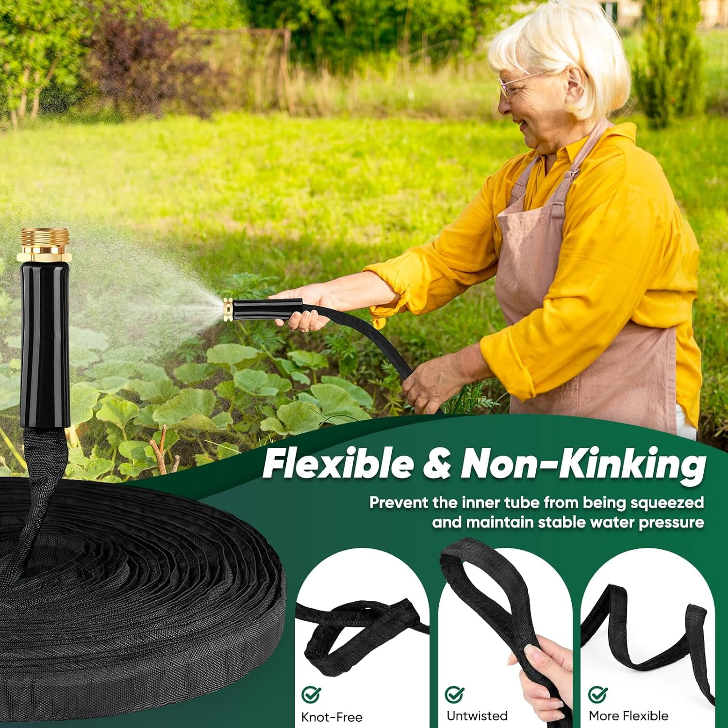 Garden Hose, Lightweight, Ultra Flexible, Durable, Kink-Free Garden Hose, RV, Marine and Camper Hose (100 ft)