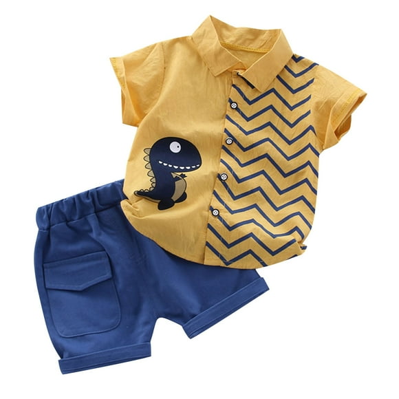 Odeerbi 2-8 Años Niños Trajes de Verano Dinosaurio Algodón Manga Corta Camisa Pantalones Cortos Conjunto Gráfico Camisa Dos Piezas