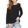 thumbnail image 2 of SERTG Kids Casual Cold Shoulder Shirts Long Sleeves Crewneck Loose Blouses Solid Color Spring Fall Tops for Children 3-12 Years (Black,5 Years), 2 of 5
