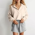 thumbnail image 4 of Fanxing Women's Cropped Pullover Hoodie Y2K V Neck Long Sleeve Fashion Sweatshirts Beige M, 4 of 9