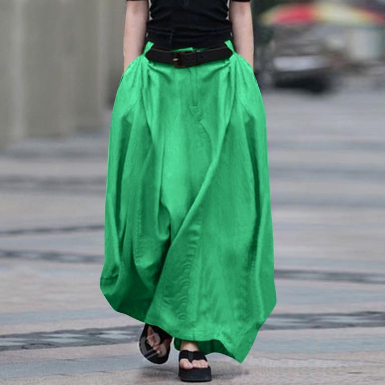 yillto Womens Plus Size Long Skirts High Waist Palazzo Flowy Causal Maxi  Skirt with Pockets S-5XL