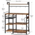 thumbnail image 3 of Kitchen Baker's Rack with Power Outlet, Industrial Microwave Stand with Storage Shelves, Coffee Bar Station with Hooks & Wire Basket, Rustic Brown, 3 of 5