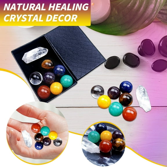 Teissuly Natural Colorful Mixed Color 16mm Ball Gem Set Ornament Hexagonal Column Combination Gift Crafts Set, Gemstones, Crystals Stones, Amethyst Assorted Set