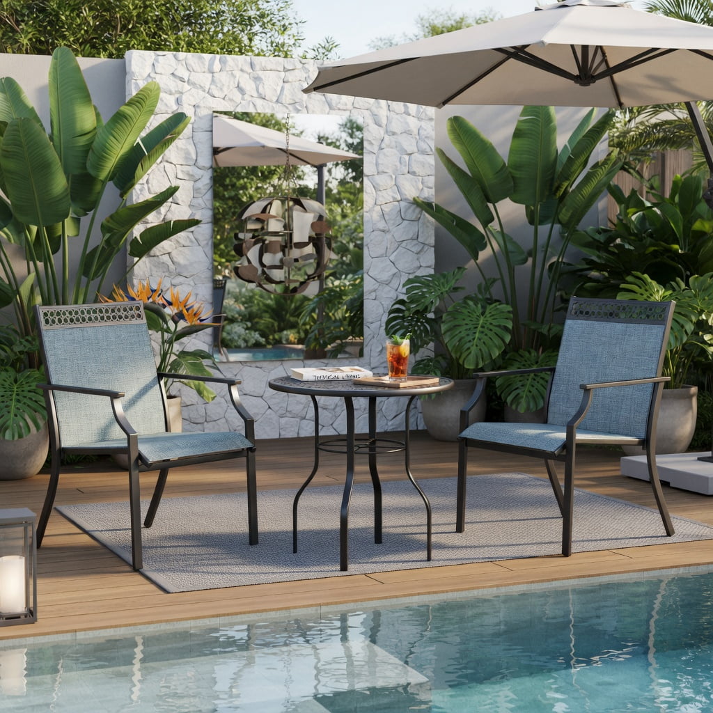 Hommoo 2-Piece Outdoor Patio Chairs Set, All-Weather Breathable Blue Fabric with Steel Frame, Poolside & Lawn Ready, Blue
