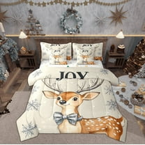 Feelyou Cartoon Reindeer Twin Bedding Sets 7-Piece, Christmas Snowflake Bedding Comforter Set, Cute Deer Animal Reversible Sheet Sets, Luxury Bedroom Decor