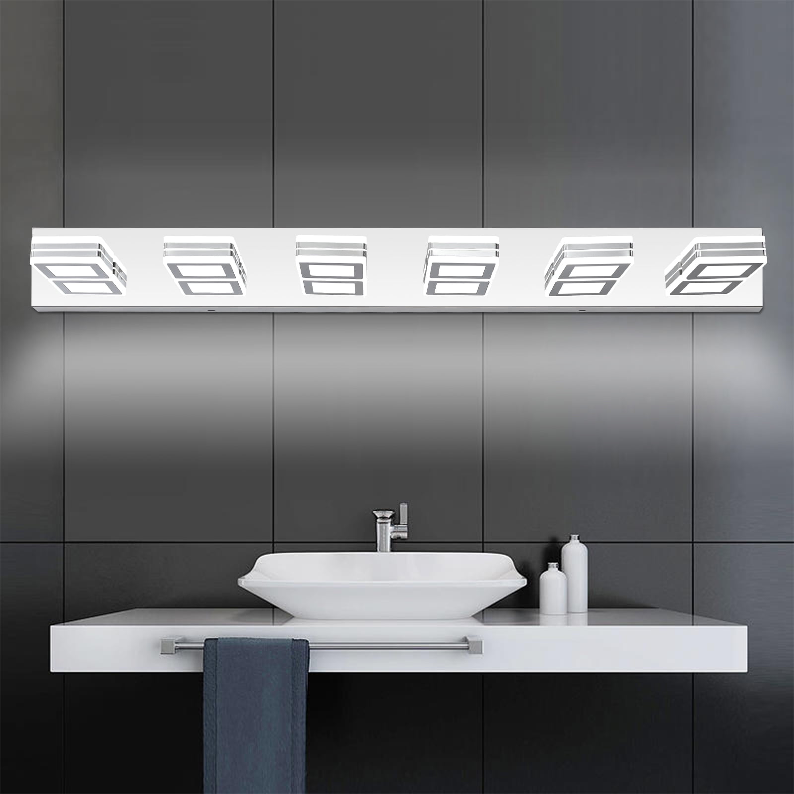 Miniyam LED Bathroom Vanity Light , Modern 6-Light Chrome Acrylic Wall Lighting Fixtures over Mirror