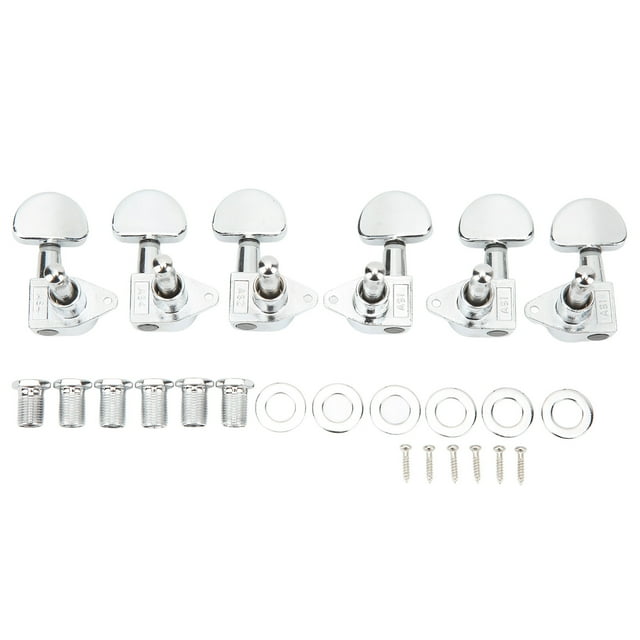 Touches de Réglage de la Guitare, Style Classique Demi-Cercle Résistant à l'Usure Décoratif 3L3R 15:1 Rapport d'Engrenage Accordeur de la Tête de la Guitare Totalement Scellé pour Remplacement Argent, Noir