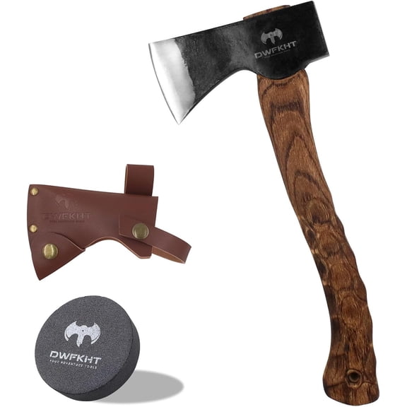 DWFKHT Hatchet Axe, 14.6in, 1065 Carbon Steel Blade, Beech Wood Handle, Camping and Outdoor Use