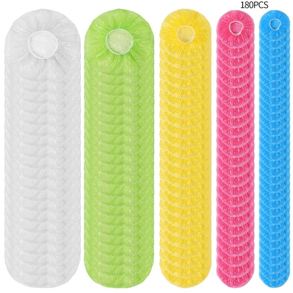 Topekada 5 Size Bowl Covers Reusable, 180Pcs Plastic Bowl Covers, Elastic 5 Translucent Stretchable Sizes and Colorful Dish Plate Covers for Family Outside Picnic Leftovers