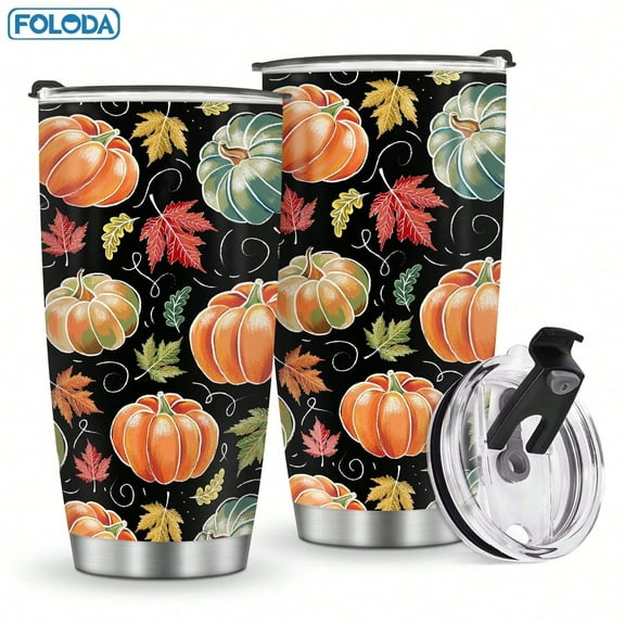 Foloda 1pc  Pumpkin Tumbler Pumpkin Gift for Pumpkin Lovers, Vintage Autumn Coffee Mug Stainless Steel Cup Fall Leaves Pumpkin Themed Gifts For Women Halloween Farm Tumblers 20oz With Lid