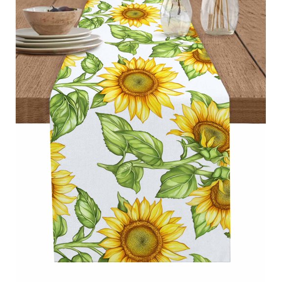 Hokiten Table Runners 60 Inches Long Dress Scarves, Summer Sunflowers Farmhouse Kitchen/Dining Table Runner, Small Coffee Tablerunners, Spring Botanical Yellow Flowers 13x60 Inch