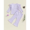 thumbnail image 6 of Miaouyo Baby Girl 2Pcs Fall Outfits Ruffle Long Sleeve Sport Print Tops + Flare Pants Set Toddler Clothes, 6 of 9