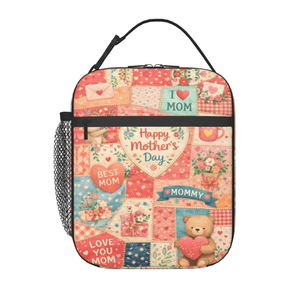 Mothers Day Pattern Lunch Bag Reusable Thermal Lunch Tote with Handle for Women and Men