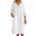 thumbnail image 2 of BUWTTER Sundresses for Women Casual Summer Linen Shirt Long Sleeve Open Front Tunic Cover Up Loose Fit Maxi with Pockets White Dress XXXXL, 2 of 5