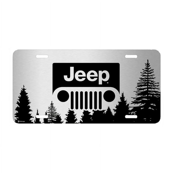 Jeep Grill Logo Forrest Sillhouette Graphic Brush Special Aluminum Metal License Plate