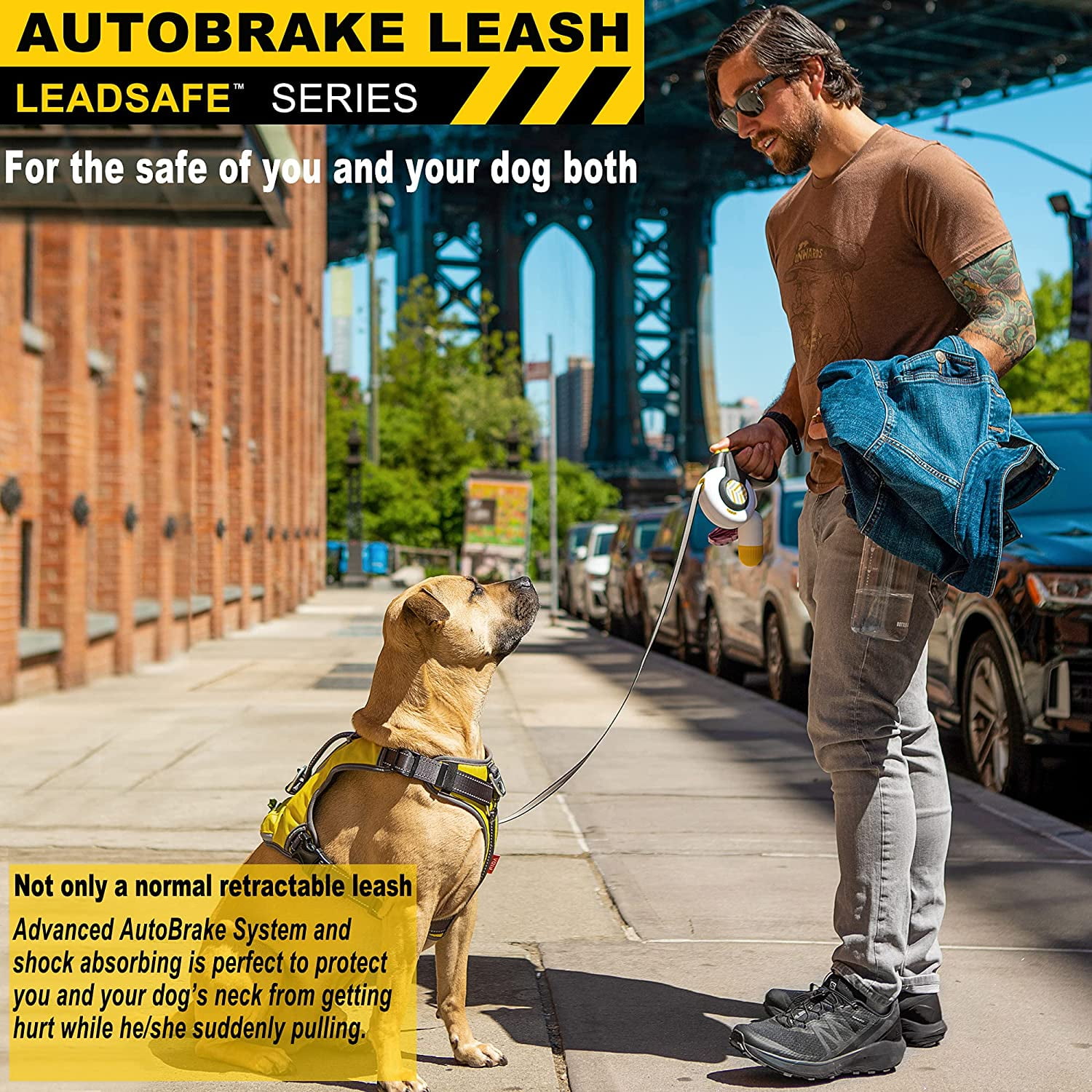FIDA AutoBrake Retractable Dog Leash. Advanced Patented Design for Dog Pulling, 16 ft Heavy Duty No Pull Pet Walking Leash for Small Breeds. 360 Tangle Free, Soft Grip, Small Size