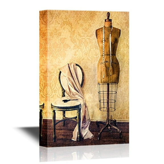 wall26 Retro Style Canvas Wall Art - Antique Dress Form and Chair with Vintage Look - Gallery Wrap Modern Home Art | Ready to Hang - 16x24 inches