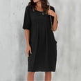 thumbnail image 5 of Pop Seller Women's Casual Loose O Neck Short Sleeve With Pockets Elegant Linen Swing Dresses Black 4XL, 5 of 6