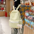 thumbnail image 3 of Solid Color Backpack with Zippered Side Pocket, Aesthetic School Backpack, Lightweight Breathable Bookbag for Middle School College, Yellow, 3 of 8