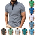 thumbnail image 6 of Men's Polos Striped Colorblock Golf Shirt 3-Button Collared Business Casual Summer Blouses Tops Big and Tall (M, Sky Blue), 6 of 6