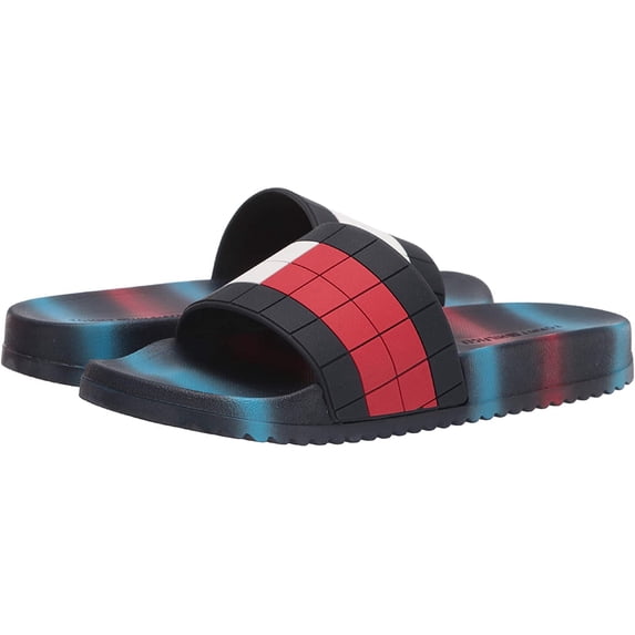 Men's Tommy Hilfiger Embossed Logo Flag Foam Rubber Casual Slip On Lightweight Slides Sandals