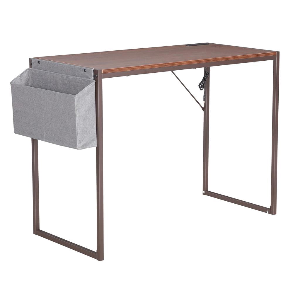 JJS Small Computer Desk Simple Style Writing Desk for Small Spaces 40 Inch Home Office Modern Student Study Laptop Writing Table with Storage Bag USB Hub, Brown