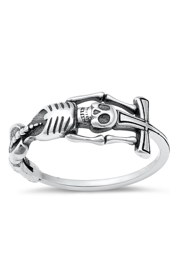 Sterling Silver Crafted Black Skeleton Cross Ring Size 8