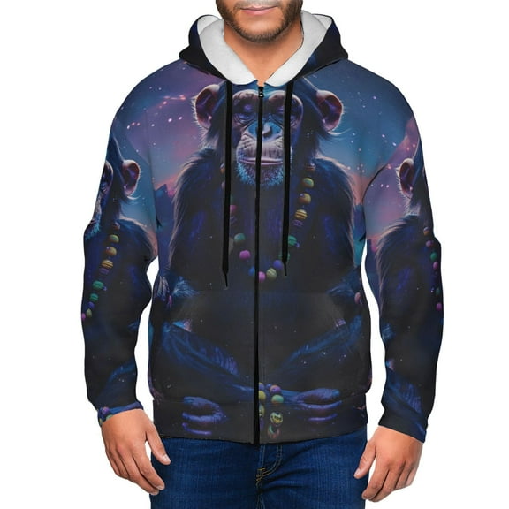 Naloa Starry Sky Meditating Chimpanzees Men’s Hoodies, Zip up Hoodie, Sweatshirts,Hoodies for Men Sizes S-3XL-Small