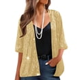 thumbnail image 2 of Women's Sequin Jacket Three Quarter Sleeve Blazer Top for Casual Party Night Out Vacation Beach Clubwear Fashion Essential Gift for Ladies | CSEONE,Yellow XL, 2 of 9