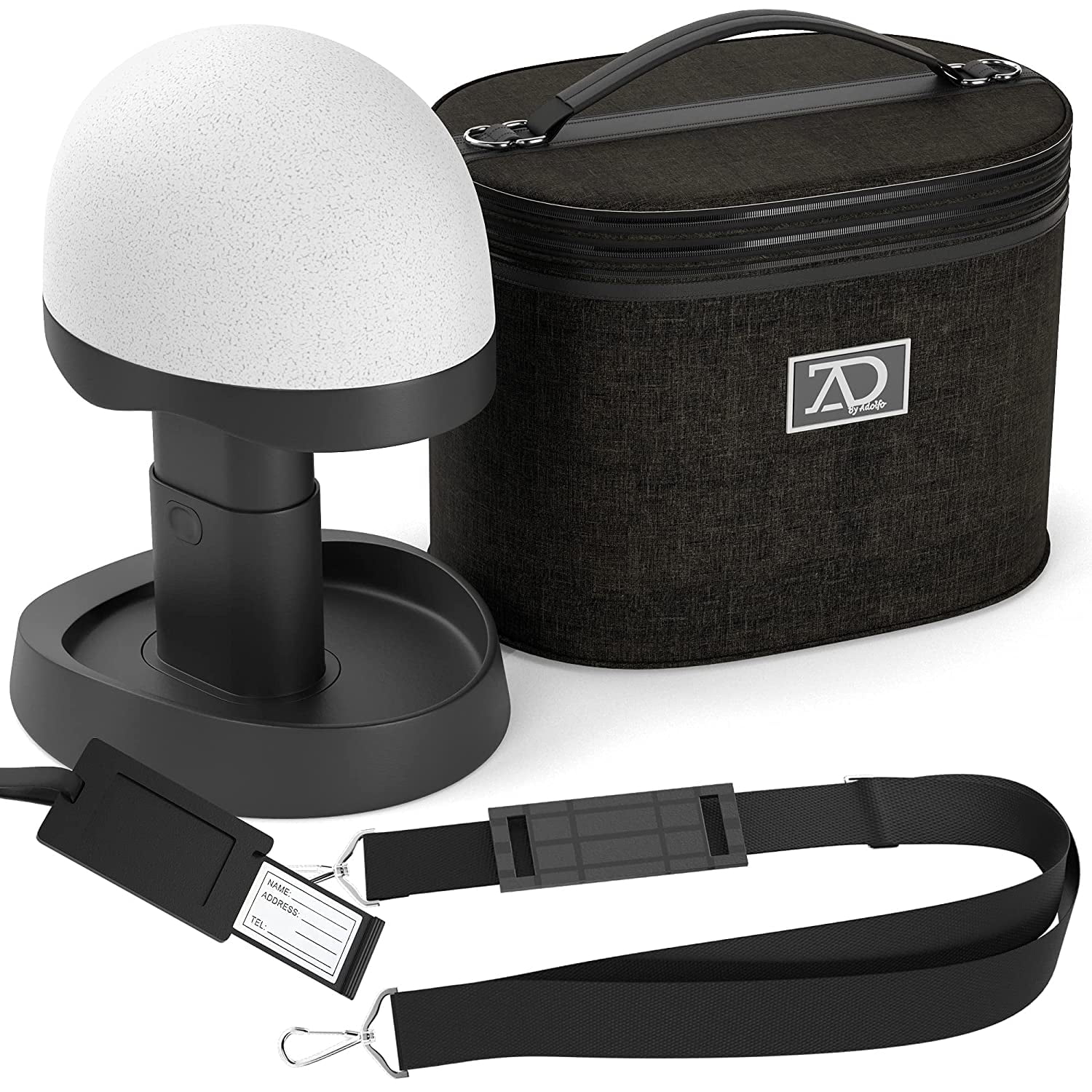 8"-12" High Wig Box with Collapsible Wig Stand - Dome Foam Wig Head Stand in Zipper Carrying Case w/Handle for Safe Traveling Storage of Wigs, Lace Front Cap, Toupee (Denim Black)