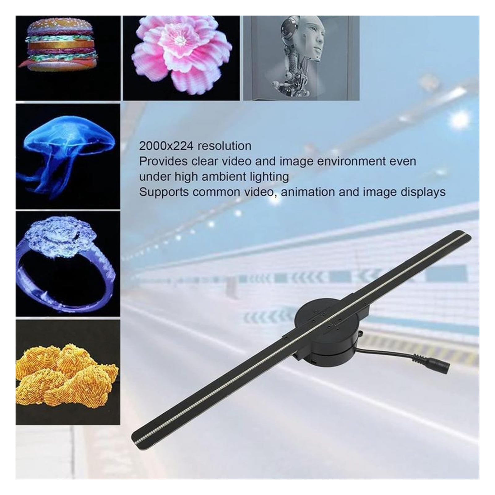 3D Hologram Fan 16.5in Projector with 224 LED Lights Beads for Business Stores Bars Party