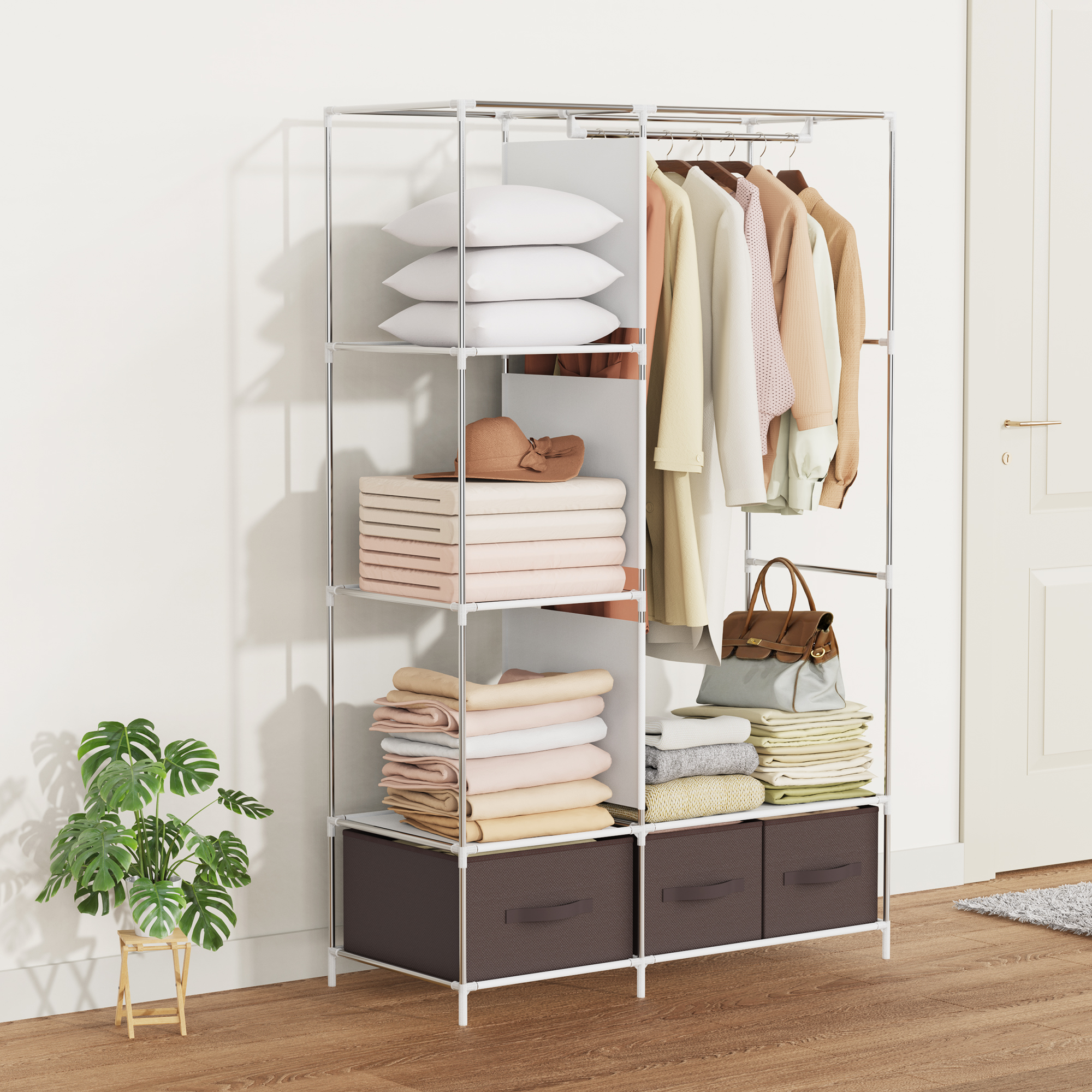 Riousery Portable Closets Wardrobe with Three Storage Boxes, Stable and Easy Assembly Clothes Rack for Hanging Clothes - image 5 of 7