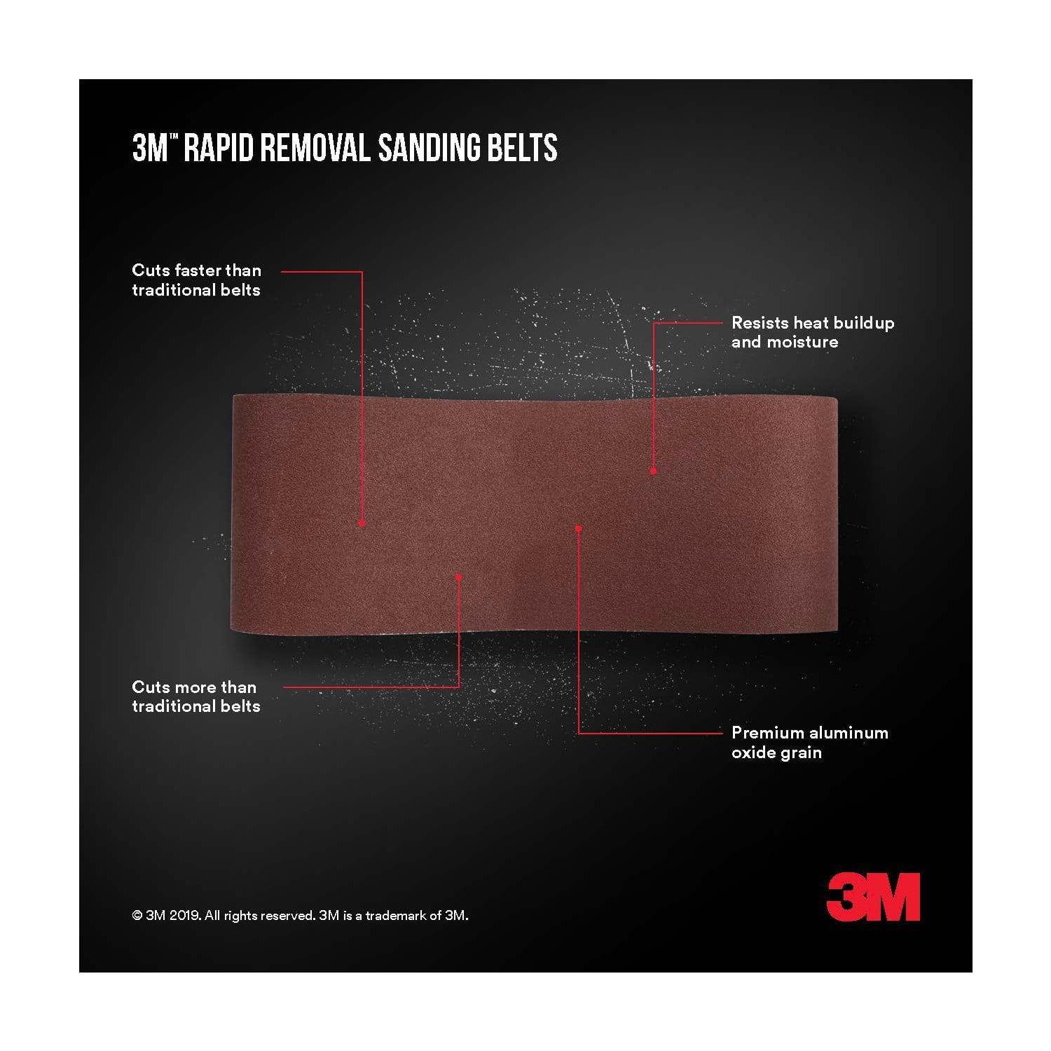 (2 pack) 3M Power Sanding Belt, 60 Grit, 3 in. x 18 in., Rapid Removal, Power Sanders, 1 Belt