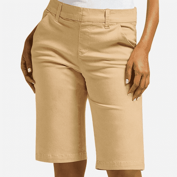 Matty M Women’s Bermuda Shorts - Stretch Casual Knee Length Shorts with Pockets for Summer (US, Alpha, XX Large, Regular, Regular, Beige)