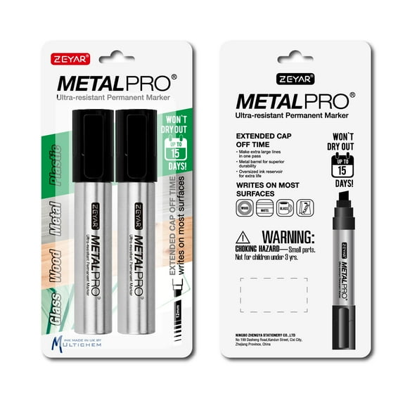 ZEYAR Permanent Markers, JUMBO Size, Set of 2, Premium Waterproof & Smear Proof Markers, Quick Drying- Great on Plastic,Wood,Stone,Metal and Glass for Doodling and Marking(Black)