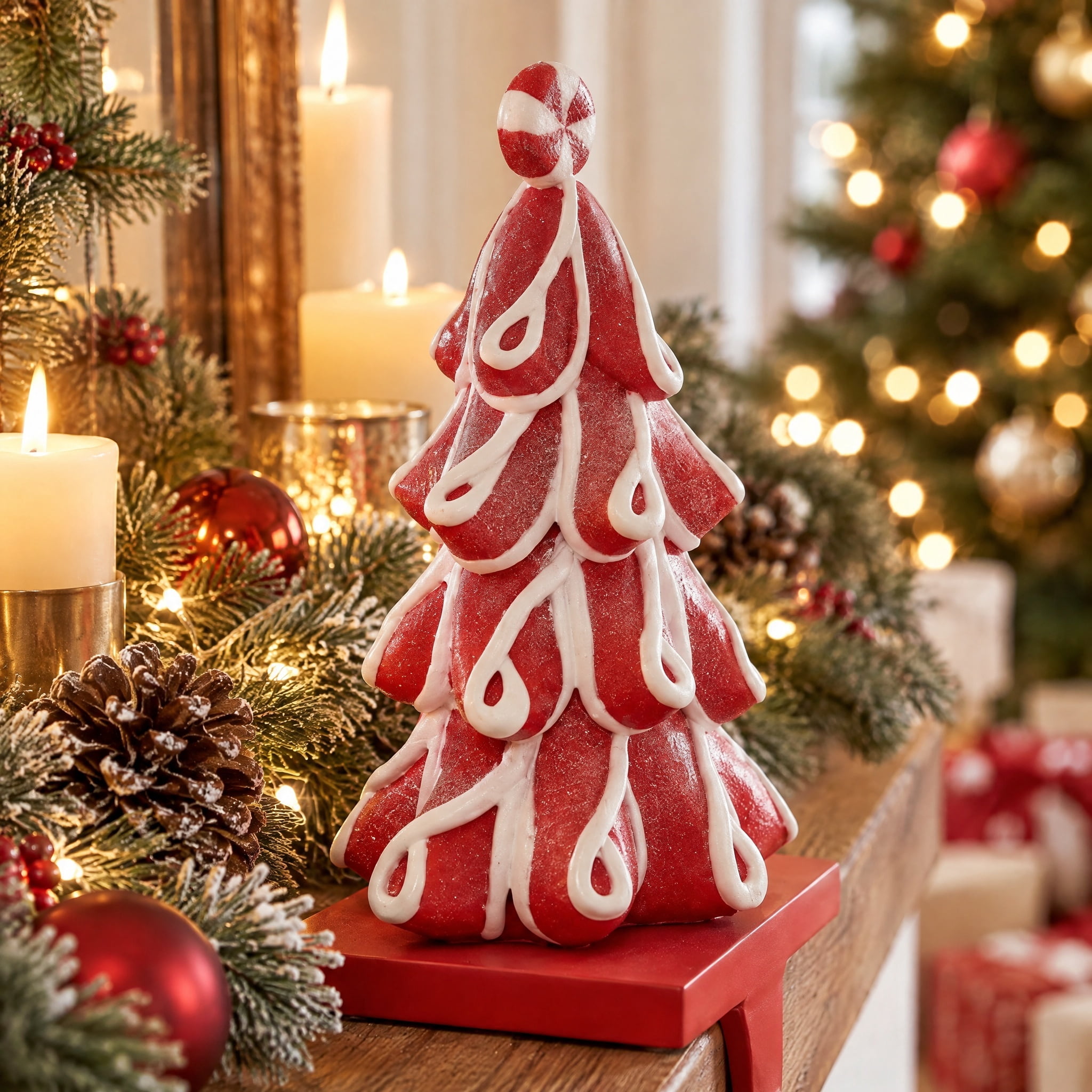 Red and White Peppermint Candy Christmas Stocking Holder, 7.3", by Holiday Time