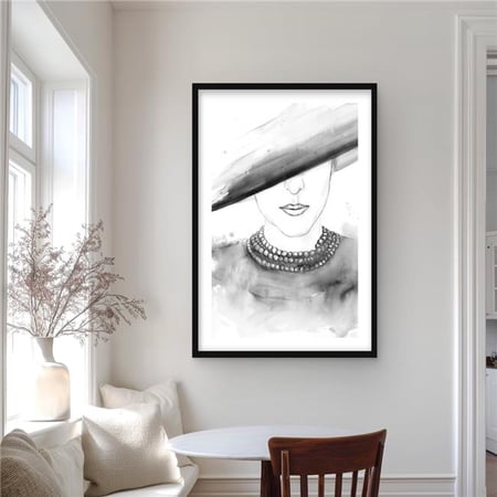 Begin Home Decor C1FM2436B719MQ 24 x 36 in. Mysterious Lady with A Hat - Framed Print for Home Decor