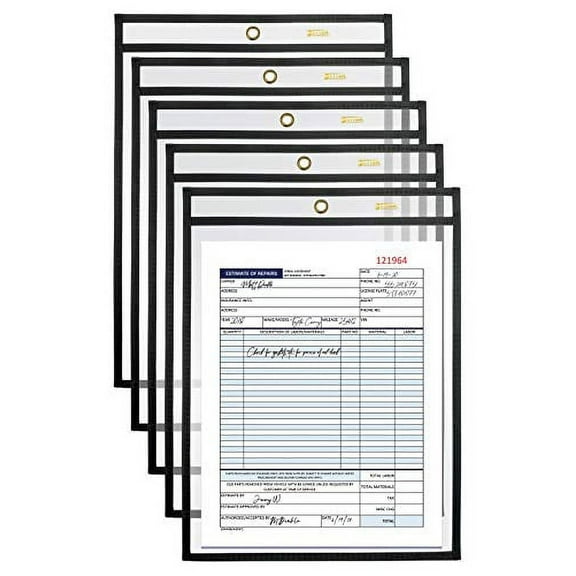 Shop Ticket Holders, 9 x 12 Inches, Both Sides Clear, Stitched Black Edge Trim, by Better Office Products, 25 Pack
