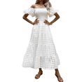 thumbnail image 1 of Vestido PRETTYGARDEN con mangas abullonadas, escote cuadrado y fruncido, talla M, 1 of 8