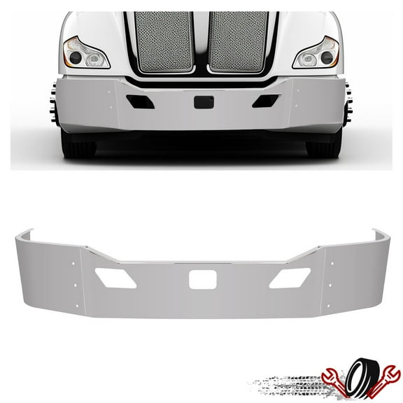 Chrome Front Bumper Assembly For Kenworth T680 2011-2022 w/Brackets Steel Silver