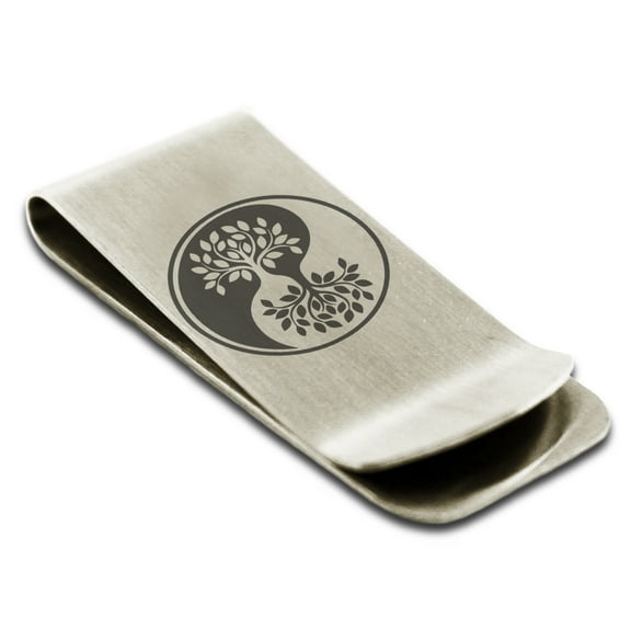 Stainless Steel Tree of Life Yin Yang Engraved Money Clip Credit Card Holder