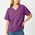 thumbnail image 5 of LEKWK Linen Tops for Women Short Sleeve Button V Neck Casual Shirts Lightweight Loose Fit Solid Summer Tops Fashion Beach Vacation Daily Outfits, 5 of 6