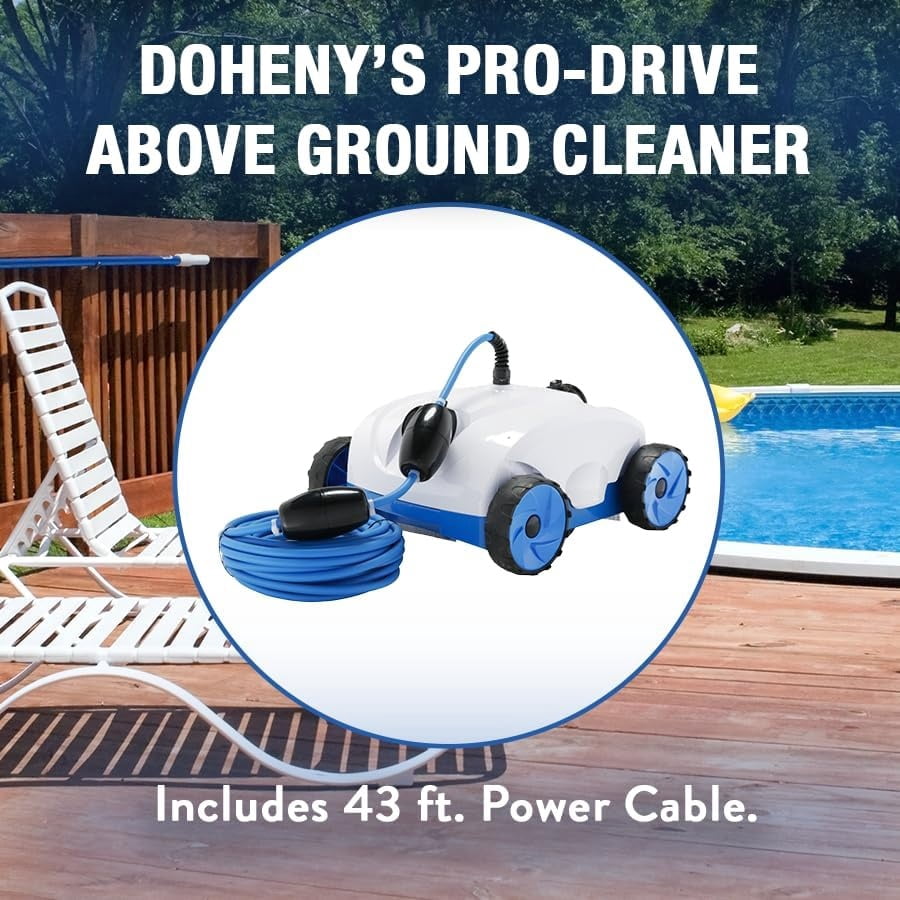 Doheny's ProDrive Above Ground Robotic Pool Cleaner | 1 Cycle Motor System | 80 GPM Filtration | On-Board Filter Basket | 43 ft Power Cable | 1 Year Warranty | for Above Ground Pools up to 33 ft Roun