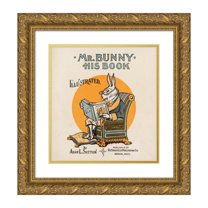 W. H. Fry 12x13 Gold Ornate Wood Frame and Double Matted Museum Art Print Titled - Mr Bunny, His Book by Adam L. Sutton. (ca. 1890-1920)