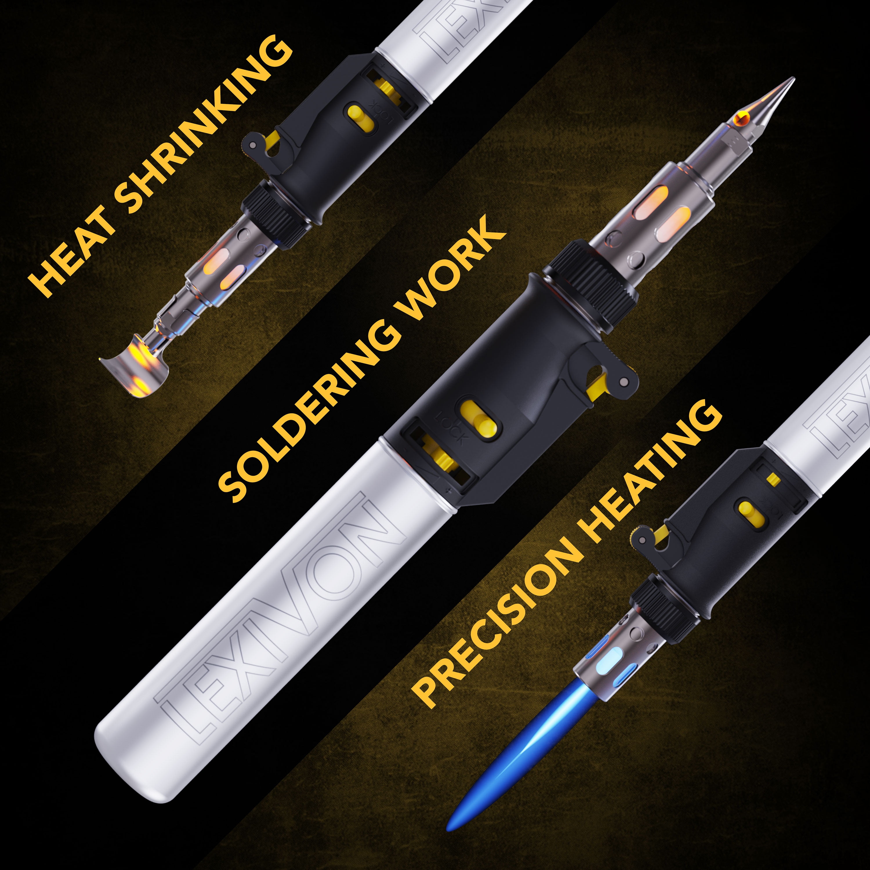 LEXIVON Cordless Soldering Iron Kit with 7 Tips, Adjustable Flame and Self-Igniting Trigger 125W