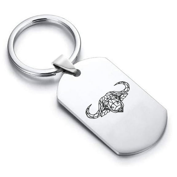 Stainless Steel Geometric Polygon Buffalo Animal Dog Tag Keychain Circle Ring